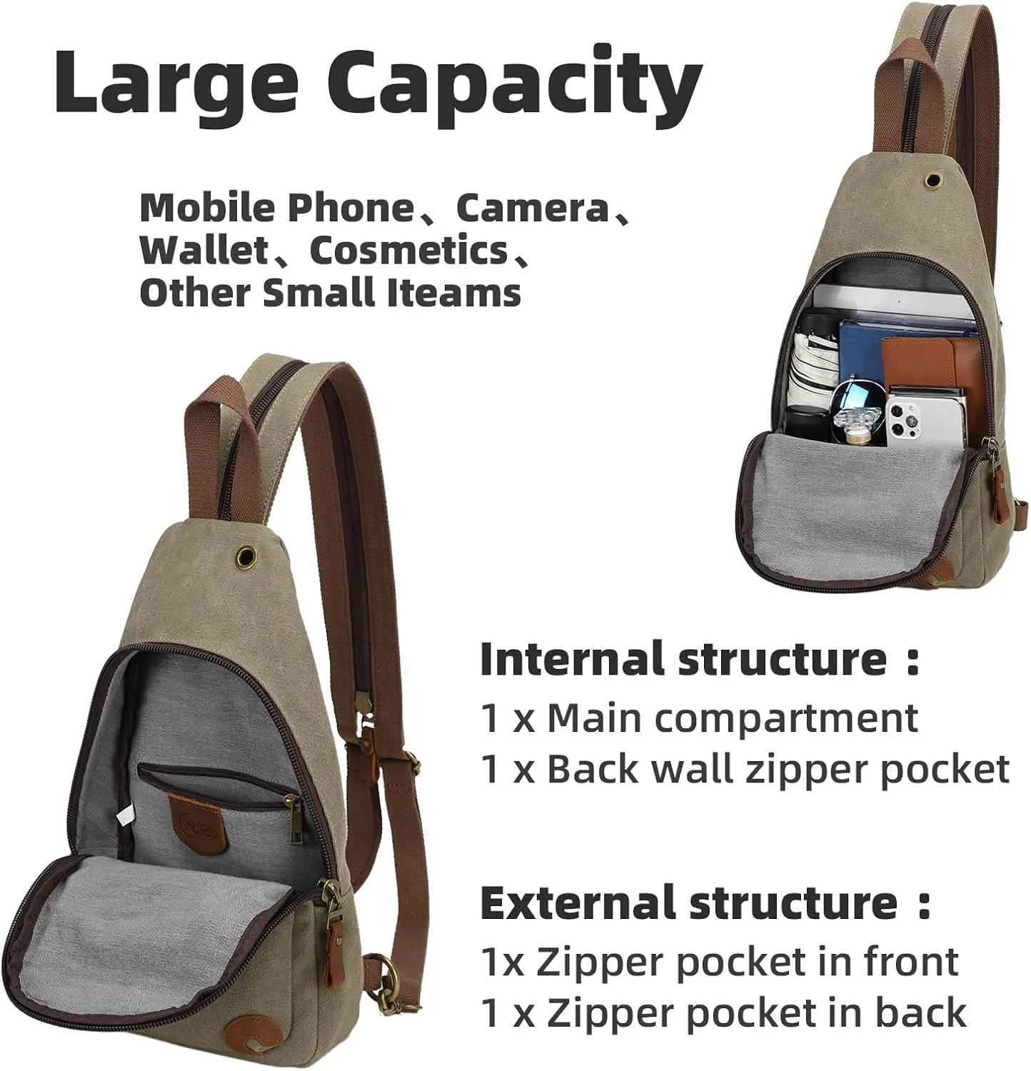 KL928 Canvas Sling Bag Crossbody Backpack Shoulder Casual Rucksack for Men Women