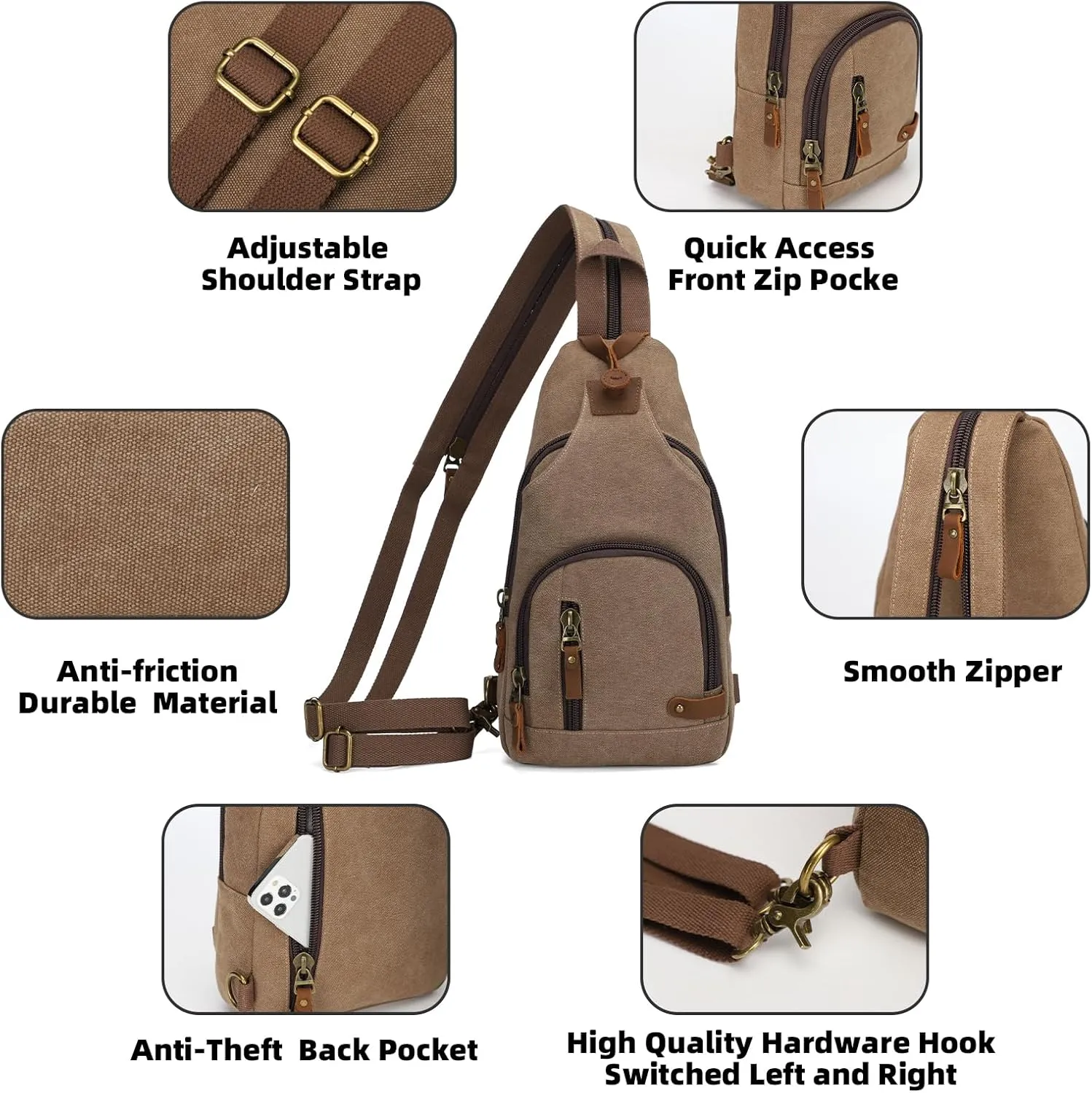 KL928 Canvas Sling Bag Crossbody Backpack Shoulder Casual Rucksack for Men Women