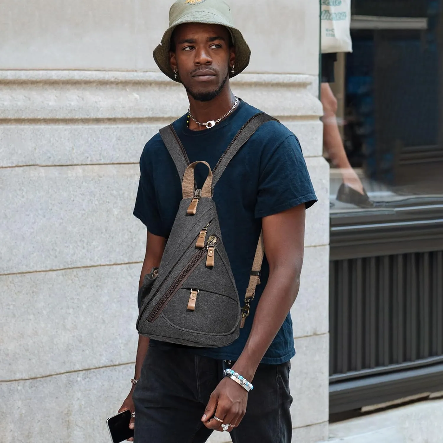 KL928 Canvas Sling Bag - Small Crossbody Backpack Shoulder Casual Daypack Rucksack for Men Women(Small Version)