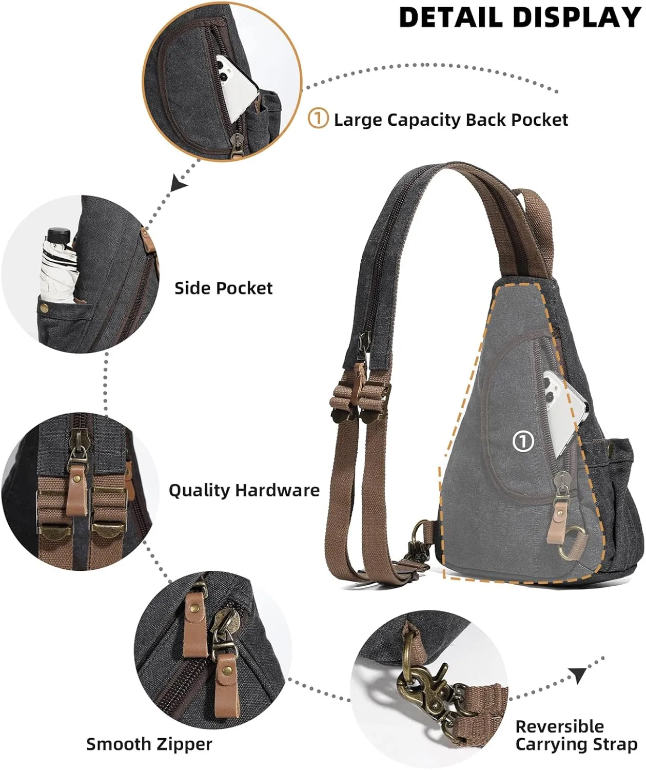 KL928 Canvas Sling Bag - Small Crossbody Backpack Shoulder Casual Daypack Rucksack for Men Women(Small Version)
