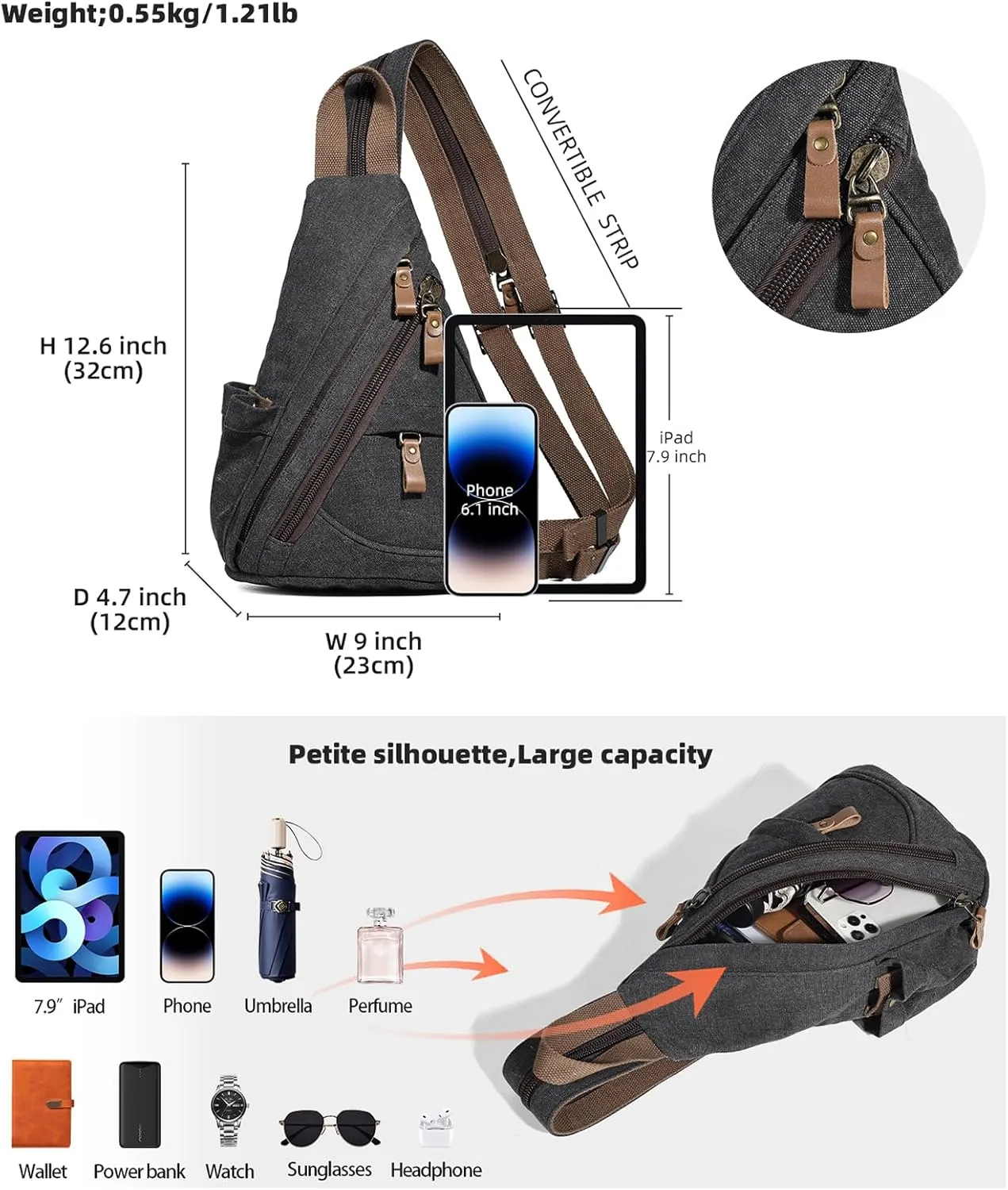 KL928 Canvas Sling Bag - Small Crossbody Backpack Shoulder Casual Daypack Rucksack for Men Women(Small Version)