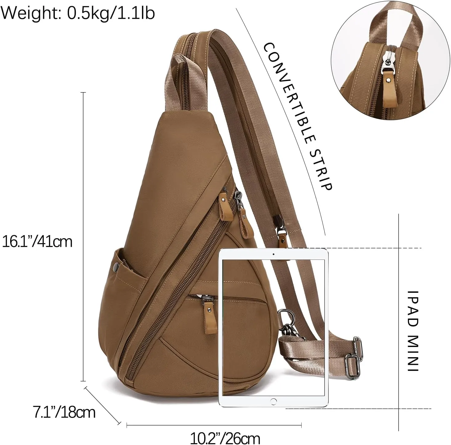 KL928 Nylon Sling Bag - Small Crossbody Backpack Shoulder Casual Daypack Multipurpose Rucksack for Men Women