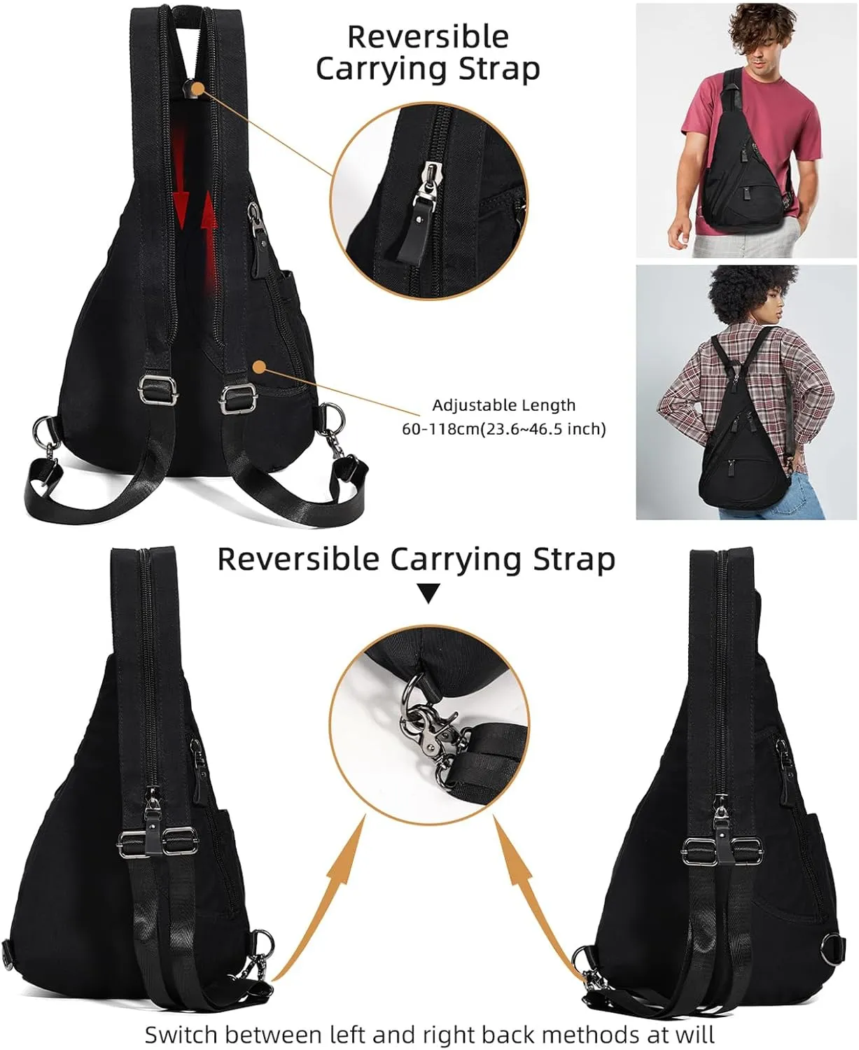 KL928 Nylon Sling Bag - Small Crossbody Backpack Shoulder Casual Daypack Multipurpose Rucksack for Men Women