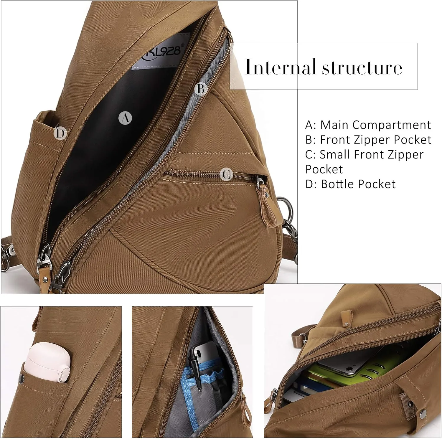 KL928 Nylon Sling Bag - Small Crossbody Backpack Shoulder Casual Daypack Multipurpose Rucksack for Men Women
