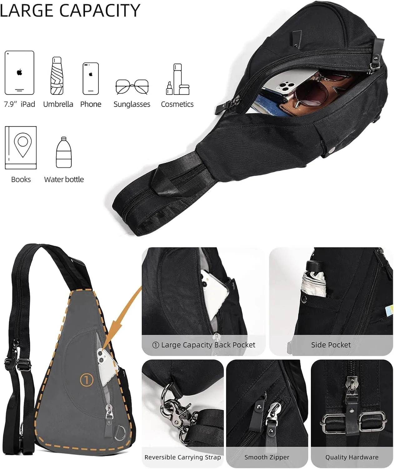 KL928 Nylon Sling Bag - Small Crossbody Backpack Shoulder Casual Daypack Multipurpose Rucksack for Men Women
