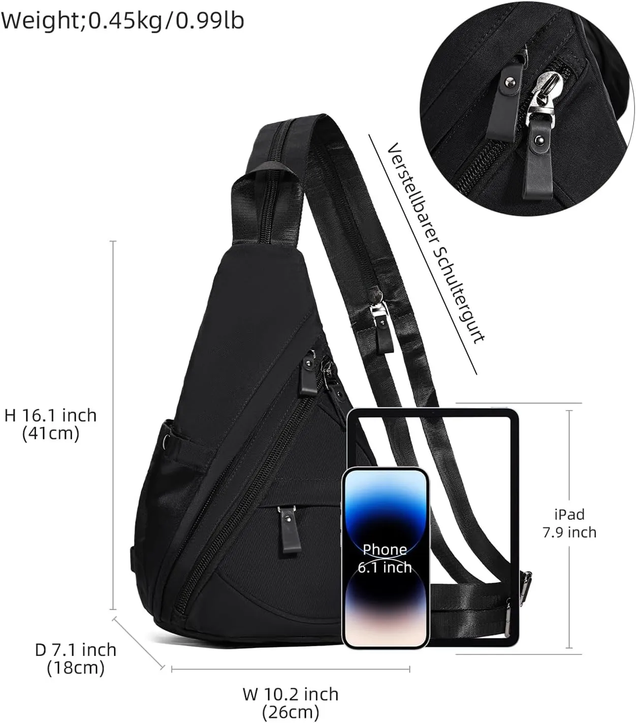KL928 Nylon Sling Bag - Small Crossbody Backpack Shoulder Casual Daypack Multipurpose Rucksack for Men Women