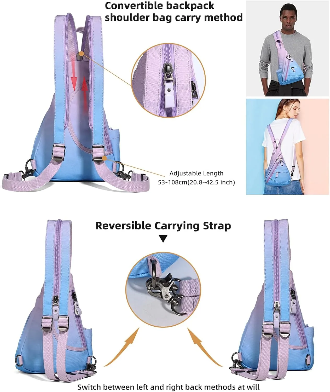 KL928 Sling Bag - Small Crossbody Backpack Shoulder Casual Daypack Rucksack for Men Women