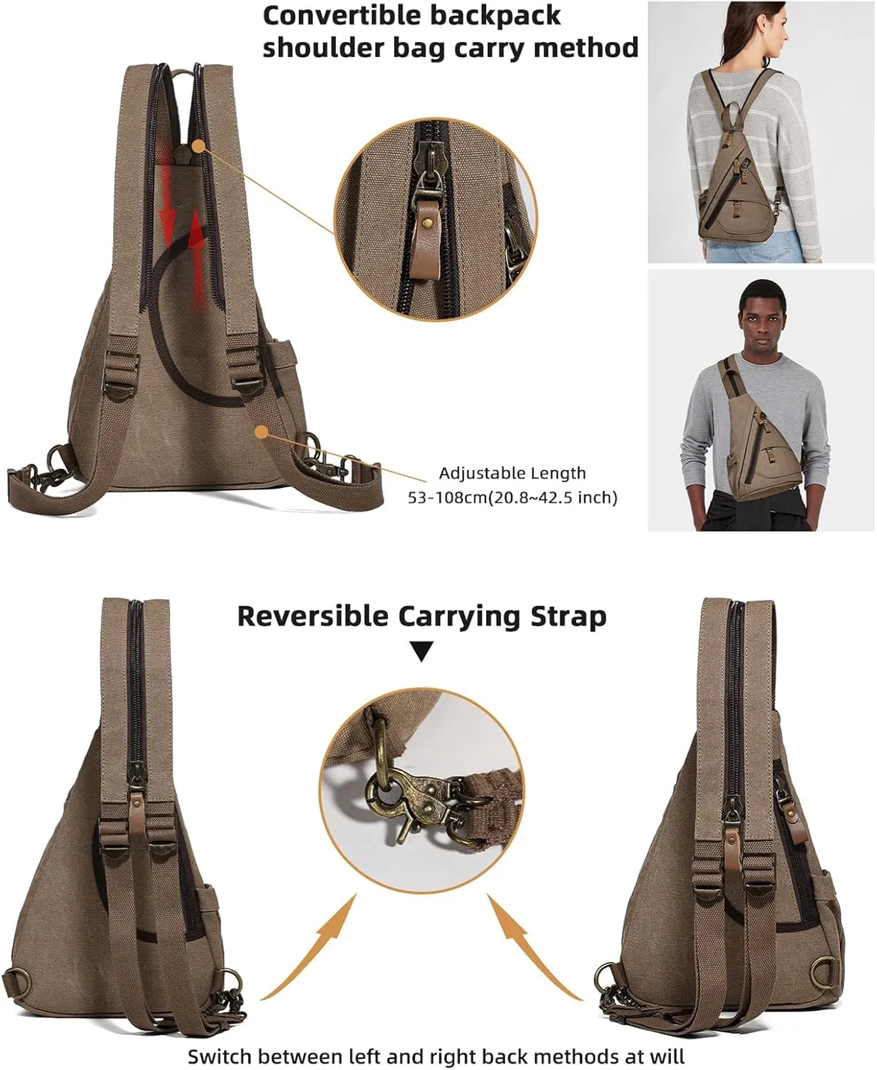 KL928 Sling Bag - Small Crossbody Backpack Shoulder Casual Daypack Rucksack for Men Women