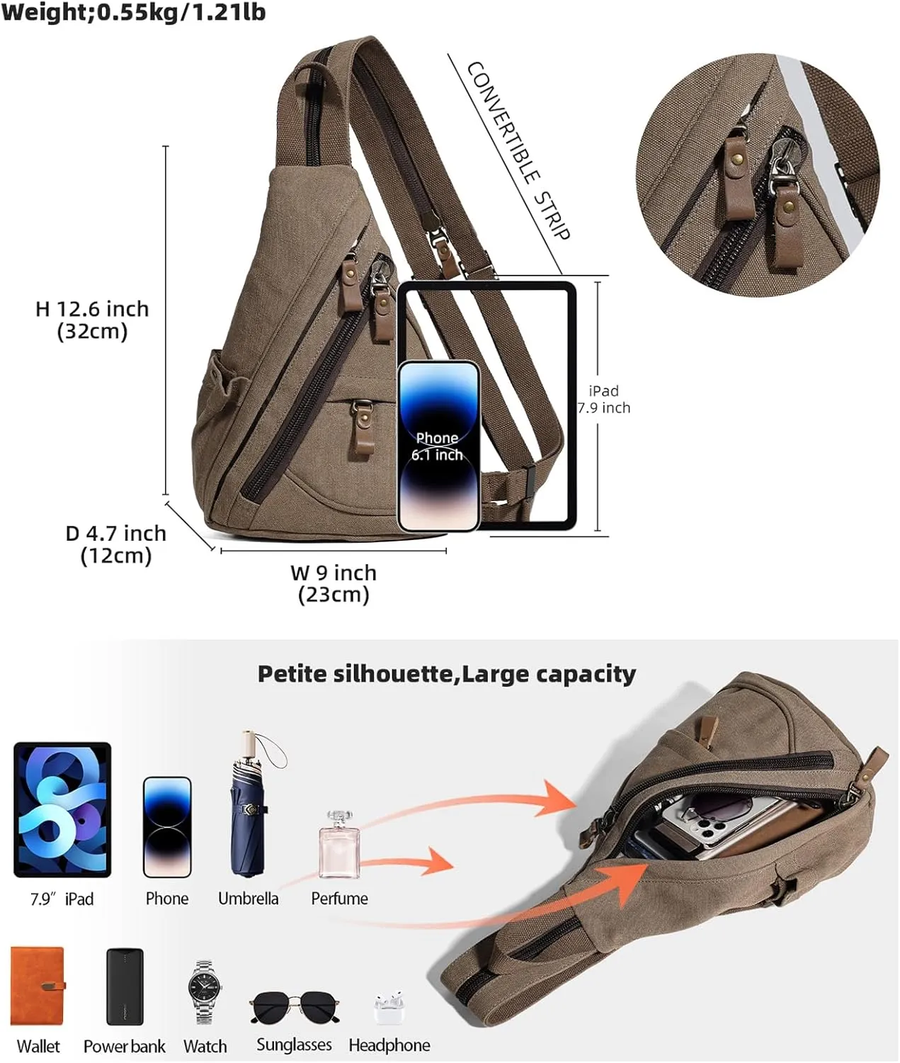 KL928 Sling Bag - Small Crossbody Backpack Shoulder Casual Daypack Rucksack for Men Women