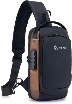 KSIBNW Sling Backpack Anti-theft Crossbody Chest Sling Bag with USB Charging Port Daypack PU Leather Shoulder Black Daypack Fanny Pack for Women Men