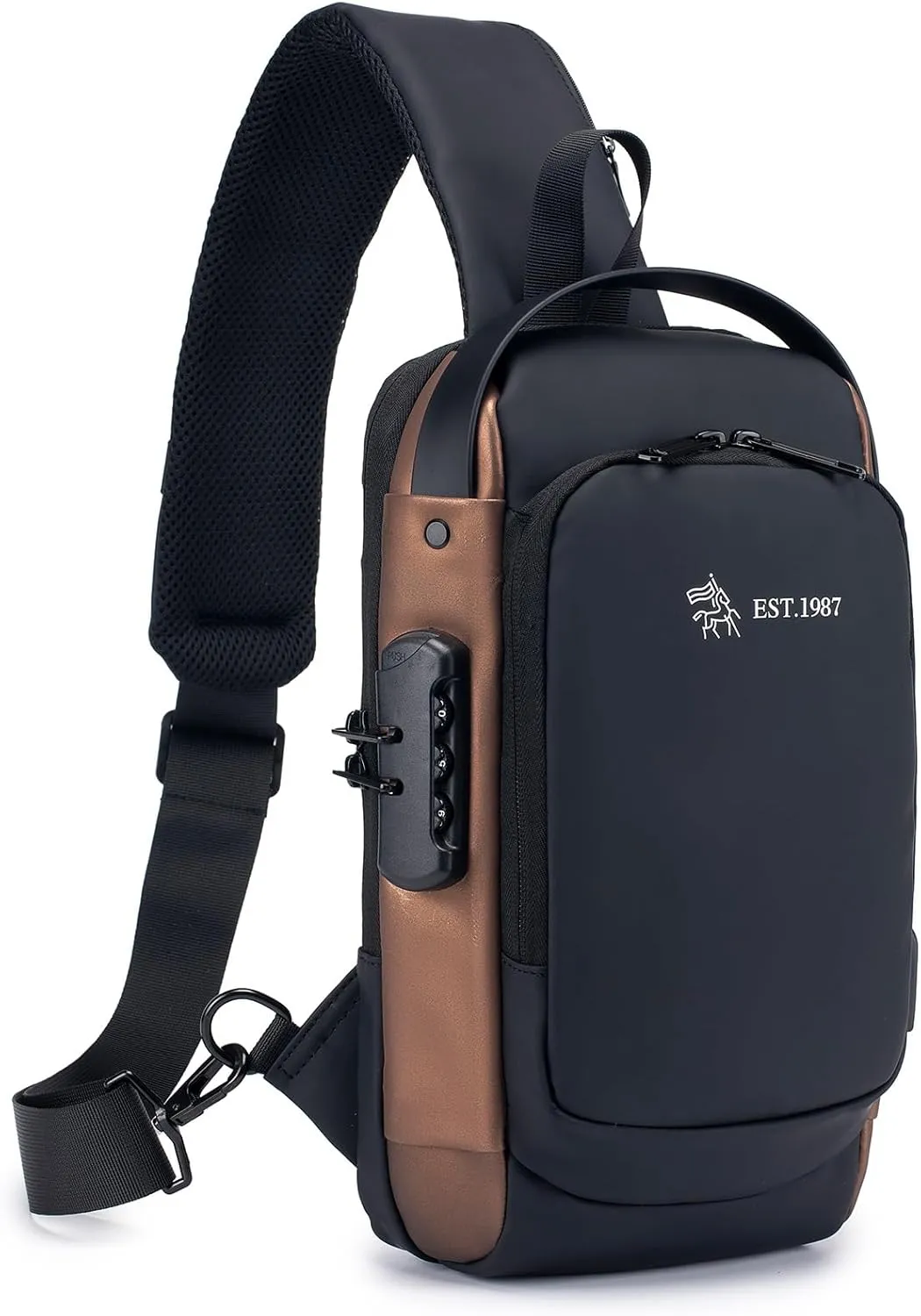 KSIBNW Sling Backpack Anti-theft Crossbody Chest Sling Bag with USB Charging Port Daypack PU Leather Shoulder Black Daypack Fanny Pack for Women Men