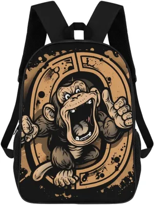 Kung Fu Apes Chimpanzee Monkey Classic 17 Inch Backpack for Men Women Casual Basic Bag with Side Pockets for Travel Business