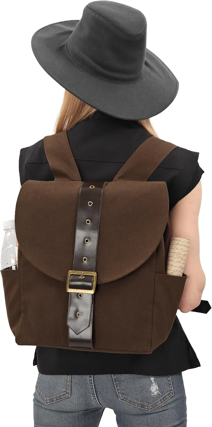 KUOIN Renaissance Vintage Canvas Bag for Women, Medieval Travel Rucksack Backpack (Brown)
