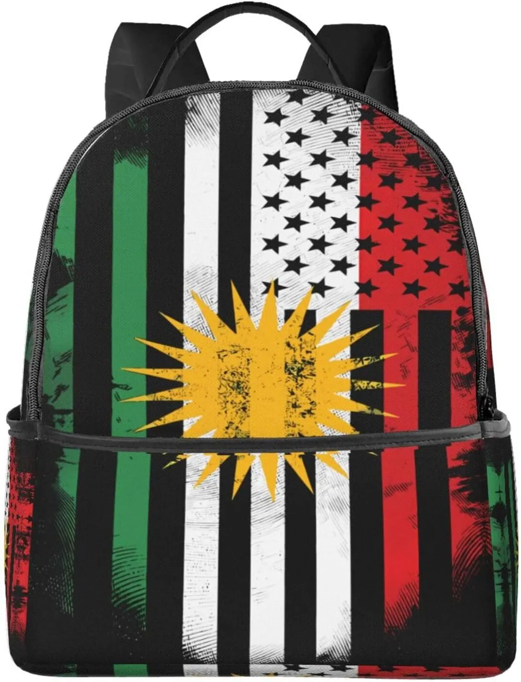 Kurdish Kurdistan American Flag Casual Backpacks Laptop Backpack Carry-on Daypack Sports Travel Rucksack Lightweight Working Bag for Outdoor Hiking Cycling Walking