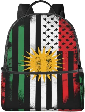 Kurdish Kurdistan American Flag Casual Backpacks Laptop Backpack Carry-on Daypack Sports Travel Rucksack Lightweight Working Bag for Outdoor Hiking Cycling Walking