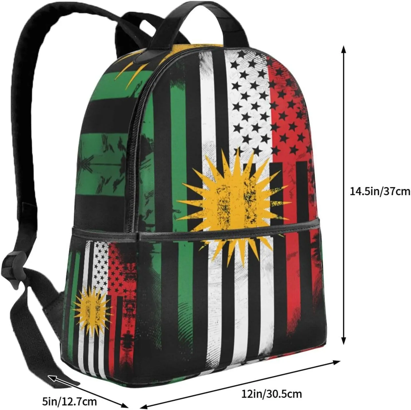 Kurdish Kurdistan American Flag Casual Backpacks Laptop Backpack Carry-on Daypack Sports Travel Rucksack Lightweight Working Bag for Outdoor Hiking Cycling Walking