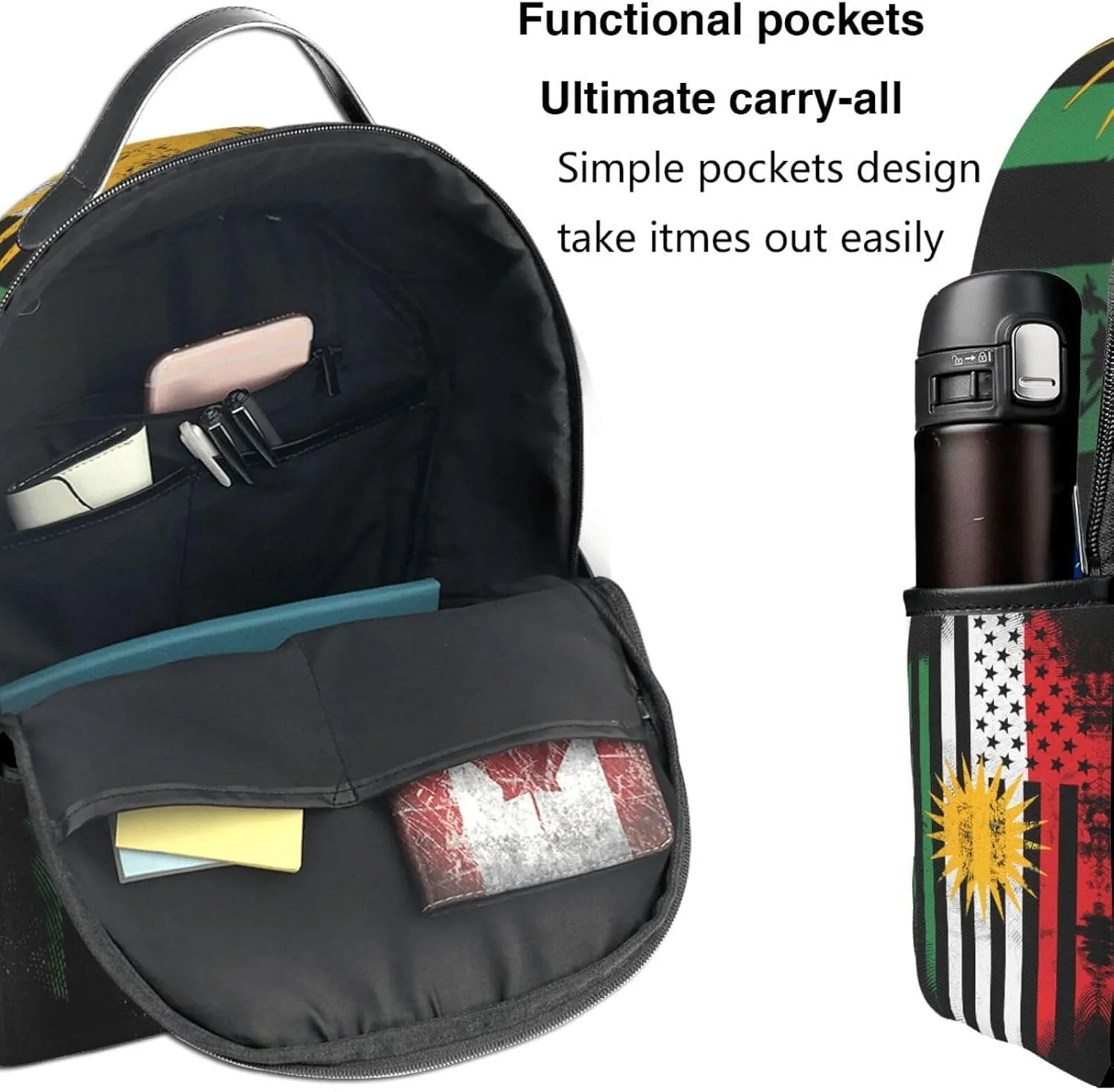 Kurdish Kurdistan American Flag Casual Backpacks Laptop Backpack Carry-on Daypack Sports Travel Rucksack Lightweight Working Bag for Outdoor Hiking Cycling Walking