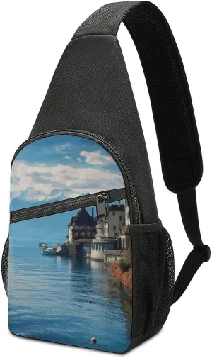 Lake Geneva Switzerland Sling Bag Lightweight Crossbody Shoulder Backpacks Hiking Travel Daypack Chest Bag for Women Men