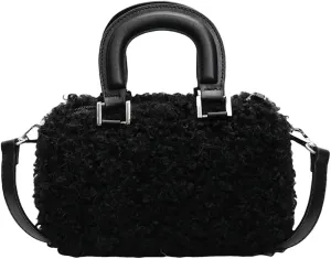 Lamb Wool Crossbody Handbags for Women Fuzzy Purses for Women Vintage Boston Bag Satchel Purse Shoulder Bag Hobo Bag