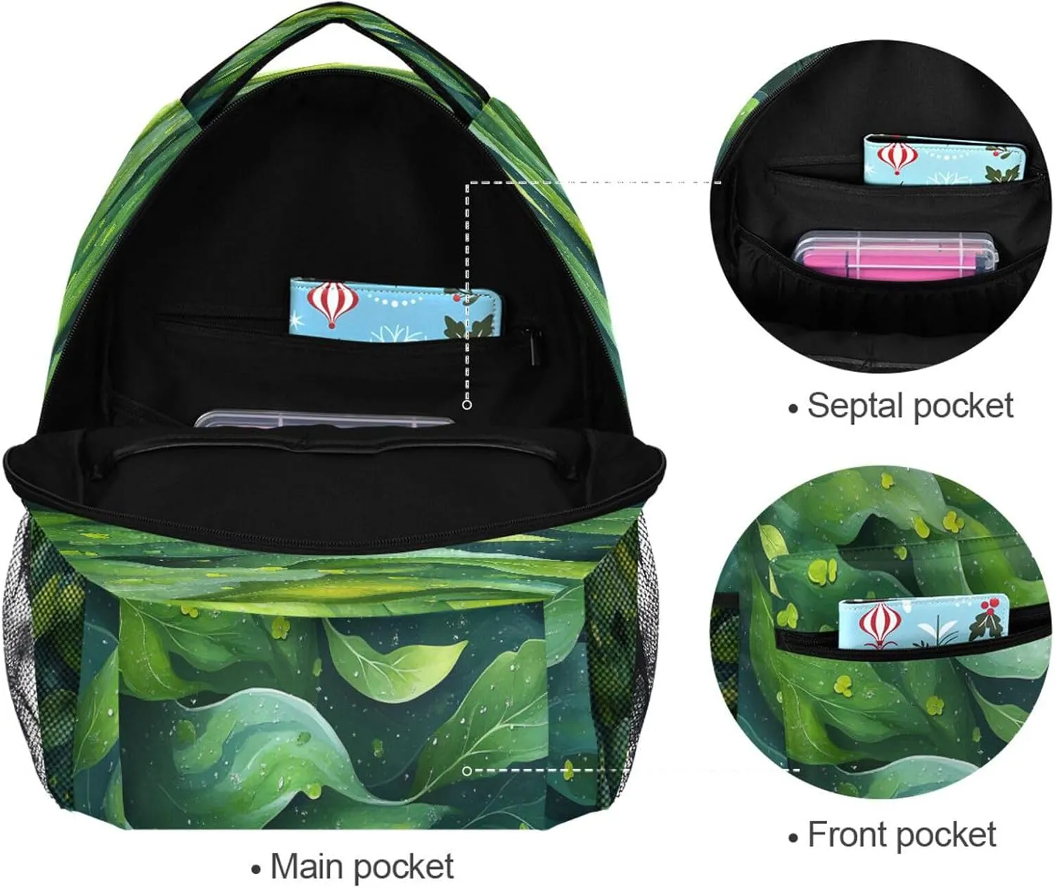 Laptop Backpack for Men and Women Waterproof Personal Backpack with Chest Strap for College Work Spinach Landscape Style
