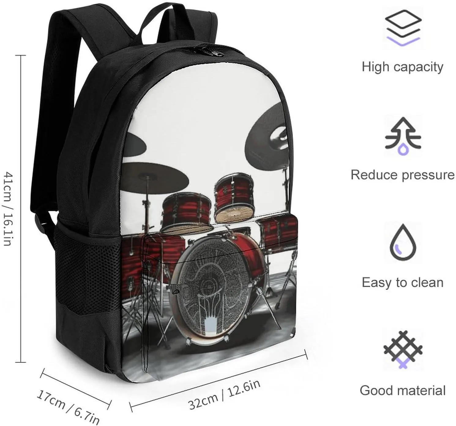 Laptop Backpack for Men Women Lightweight Backpack Cool Drum Set Daypack Rucksack with Compartment Laptop Bag