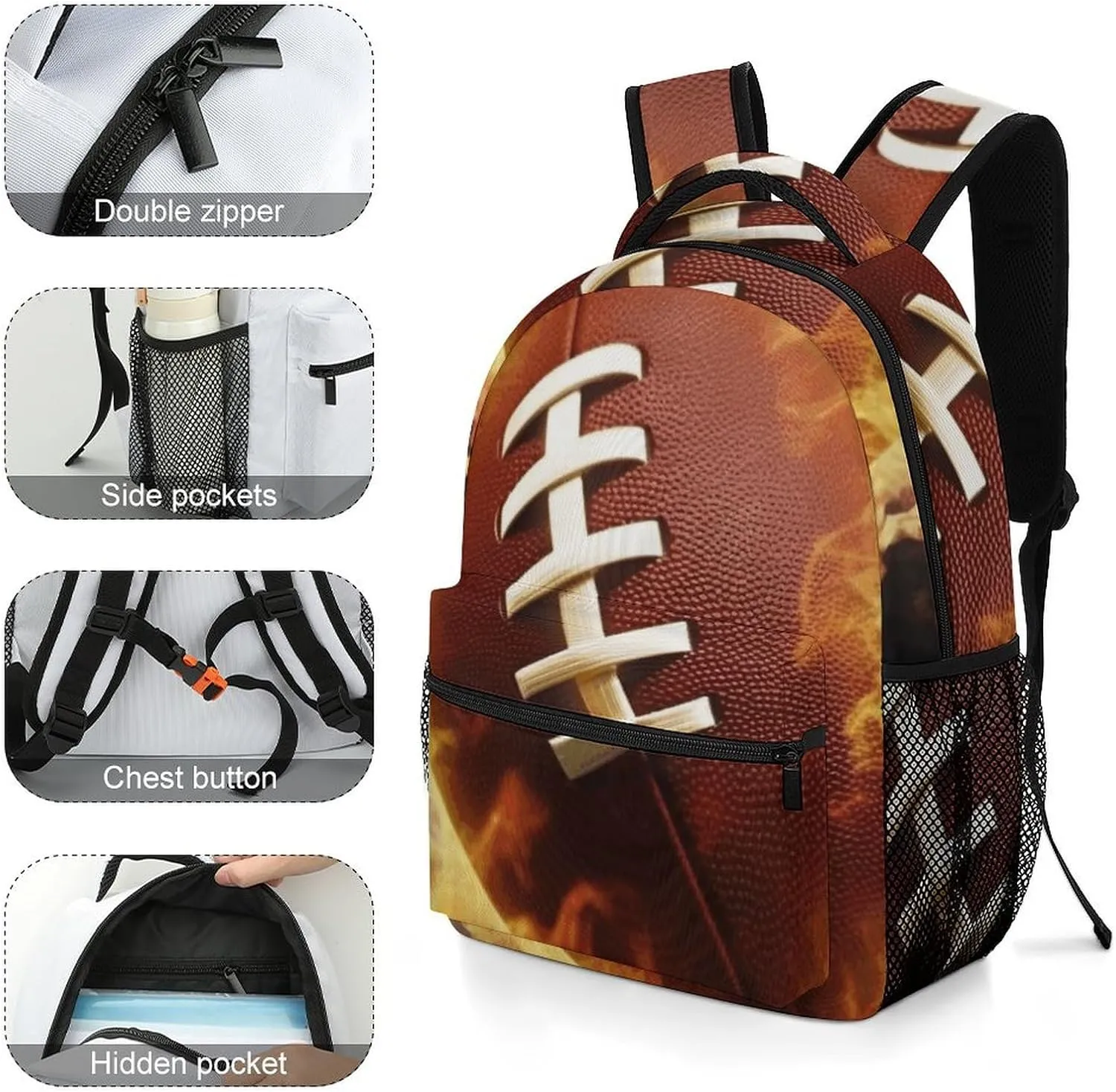 Laptop Backpack for Men Women Lightweight Daypack with Compartment Rucksack Flaming American Football Laptop Bag