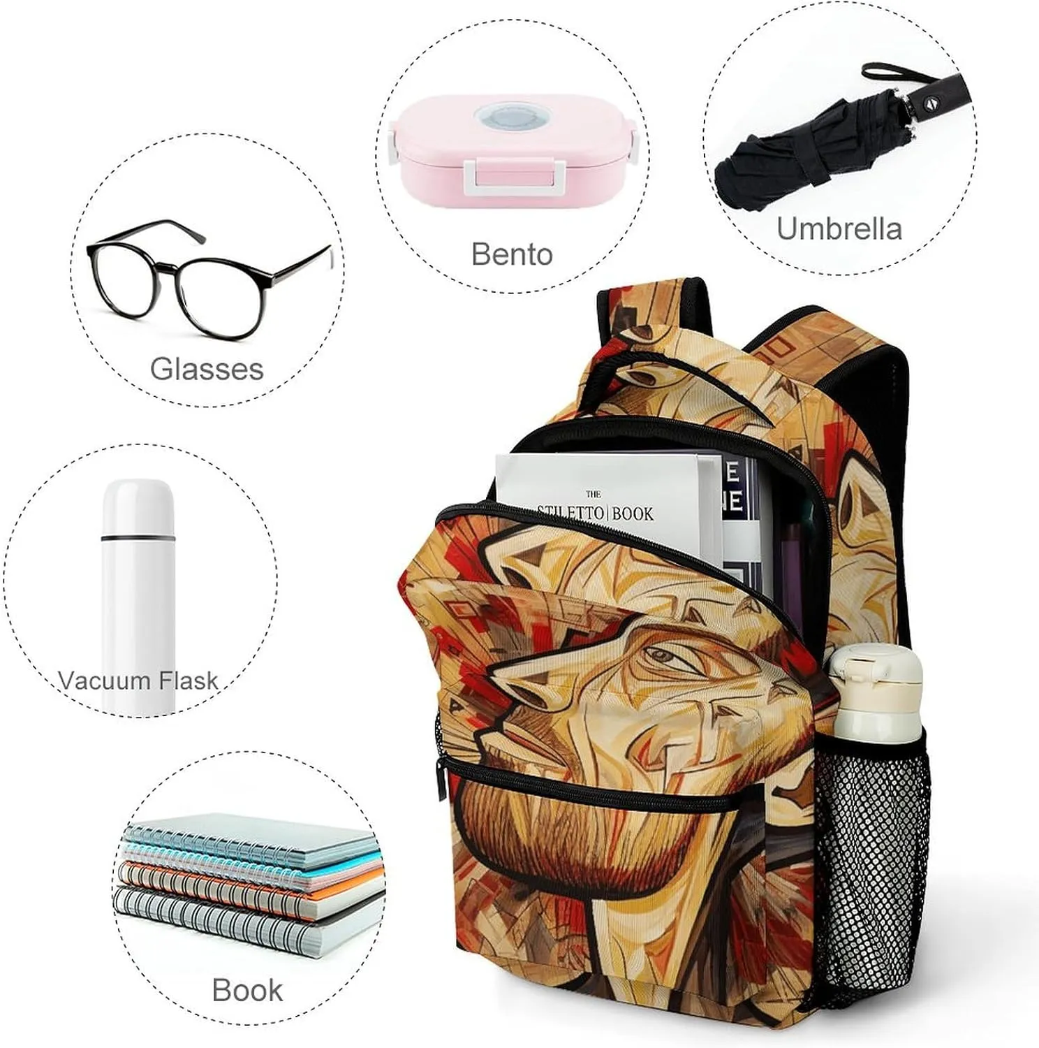Laptop Backpack for Men Women Lightweight Daypack with Compartment Rucksack Texture Complex Heart Laptop Bag