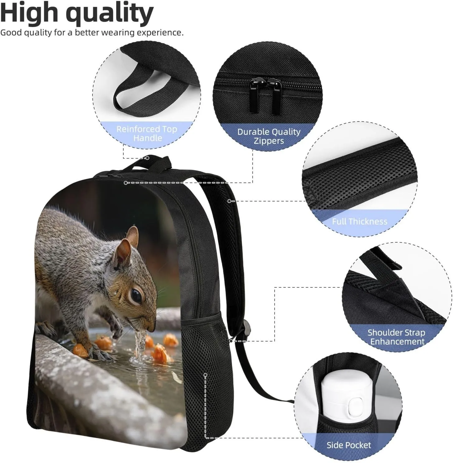 Laptop Backpack for Women Men Carry-on Backpack Squirrel Drinking Water Daypack Lightweight Travel Shoulder Bags