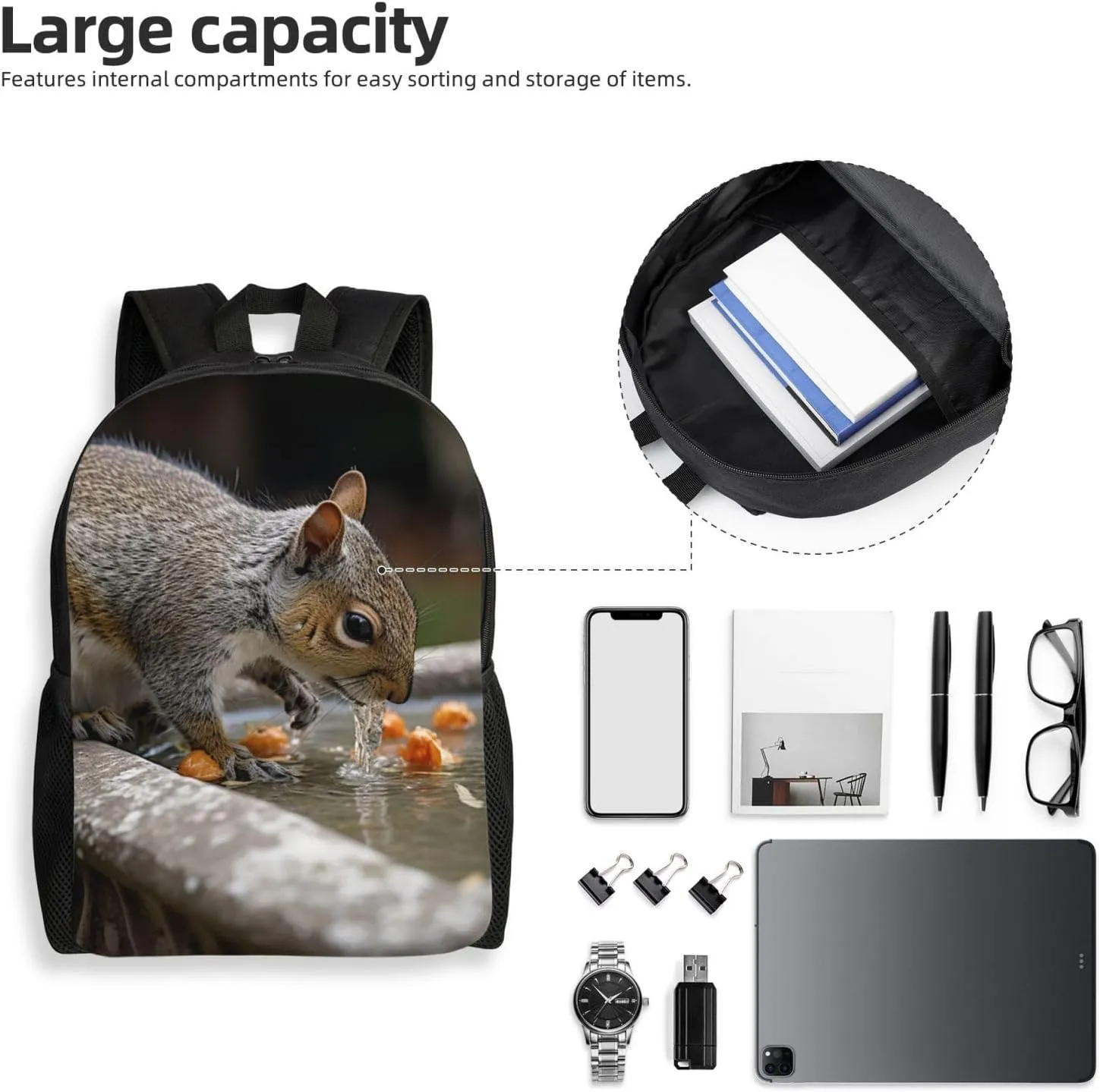Laptop Backpack for Women Men Carry-on Backpack Squirrel Drinking Water Daypack Lightweight Travel Shoulder Bags
