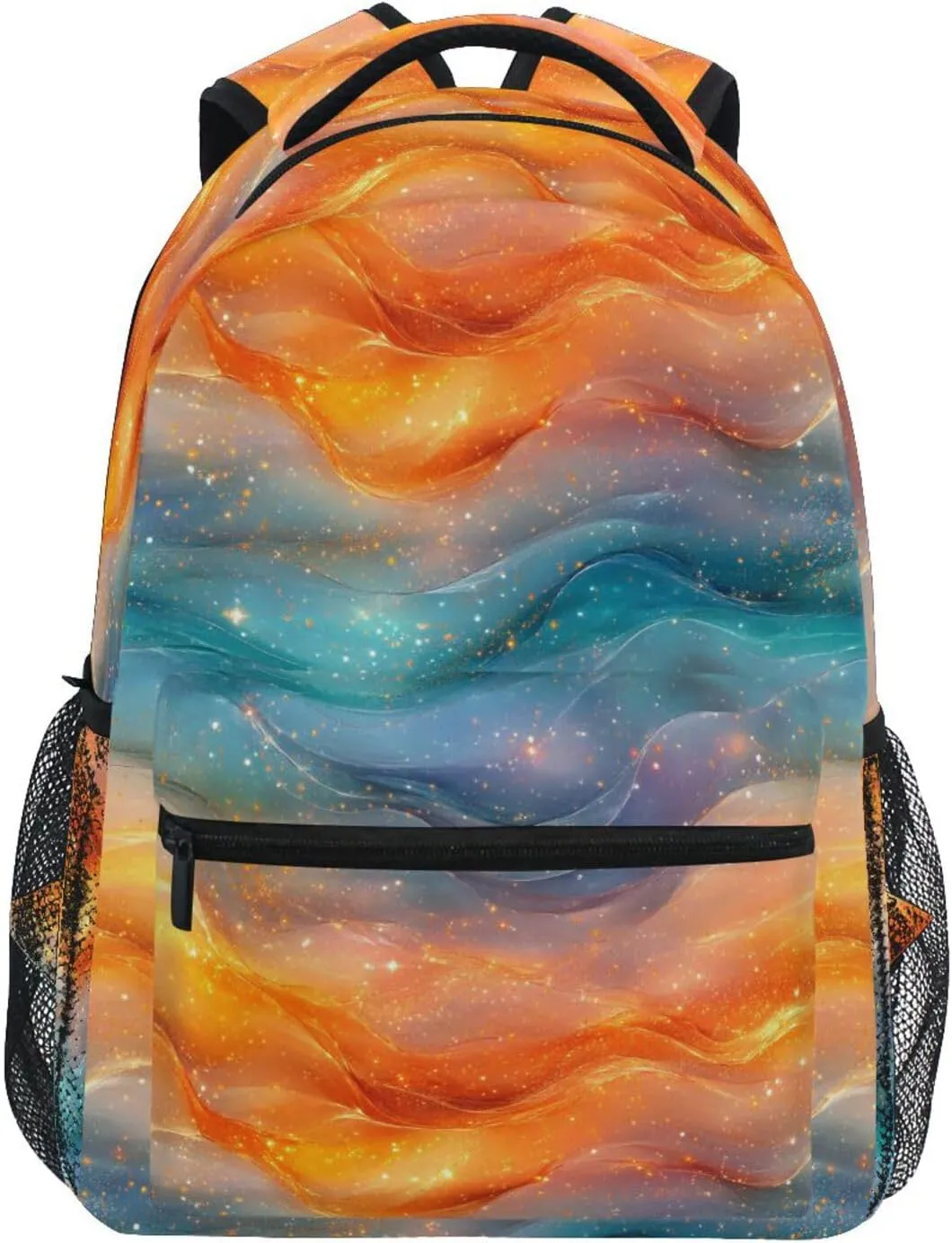 Laptop Backpack for Women Men Fashion Personal Backpack with Chest Strap for Travel Trip Orange Teal Rainbow