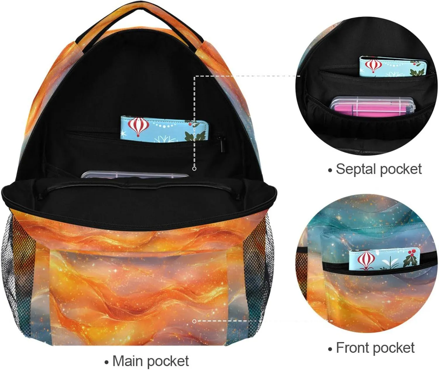 Laptop Backpack for Women Men Fashion Personal Backpack with Chest Strap for Travel Trip Orange Teal Rainbow