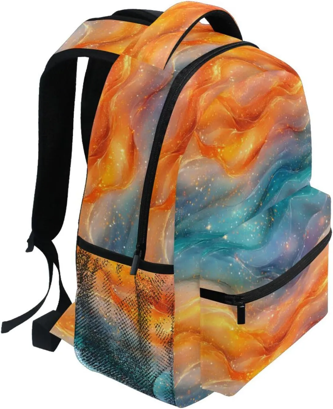 Laptop Backpack for Women Men Fashion Personal Backpack with Chest Strap for Travel Trip Orange Teal Rainbow