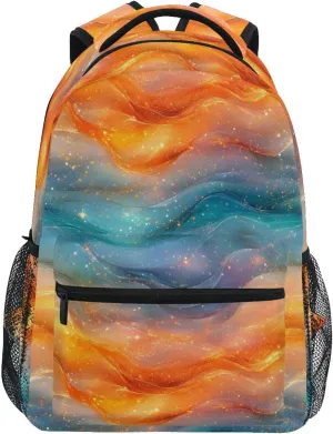 Laptop Backpack for Women Men Fashion Personal Backpack with Chest Strap for Travel Trip Orange Teal Rainbow