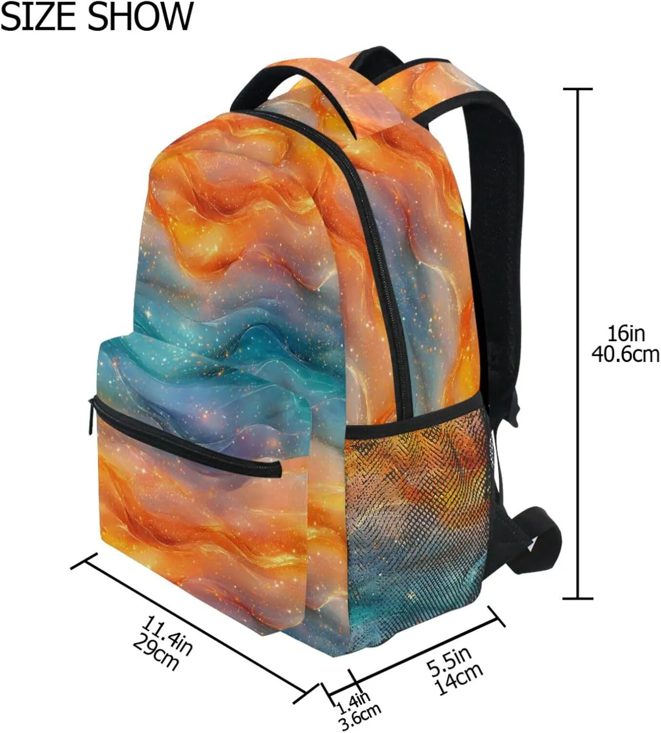 Laptop Backpack for Women Men Fashion Personal Backpack with Chest Strap for Travel Trip Orange Teal Rainbow