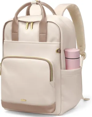 Laptop Backpack for Women Work 15.6 Inch Computer Backpacks Purse Large Capacity Carry on Bookbag Waterproof Lightweight Daypack Bag for College Nurse Teacher Travel Beige