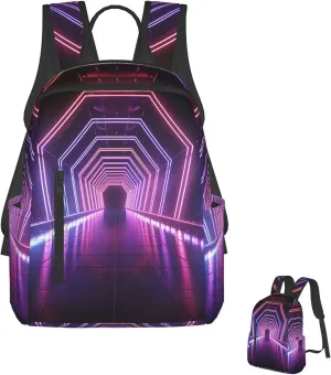 Laptop Backpack Lightweight Travel Backpack Neon Lights Tunnel Computer Bag Hiking Daypack for Men Women