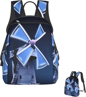 Laptop Backpack Lightweight Travel Backpack Windmill Blue Computer Bag Hiking Daypack for Men Women