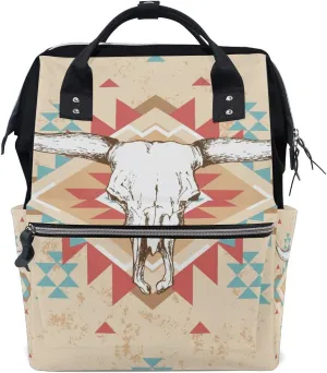 Large Capacity Baby Diaper Bag Cow Skull Durable Multi Function Travel Backpack
