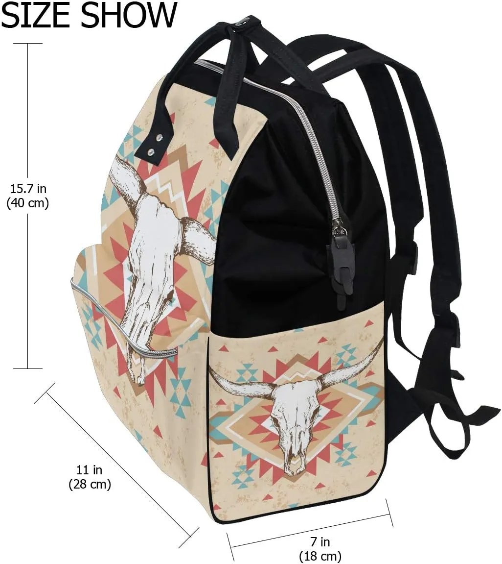 Large Capacity Baby Diaper Bag Cow Skull Durable Multi Function Travel Backpack