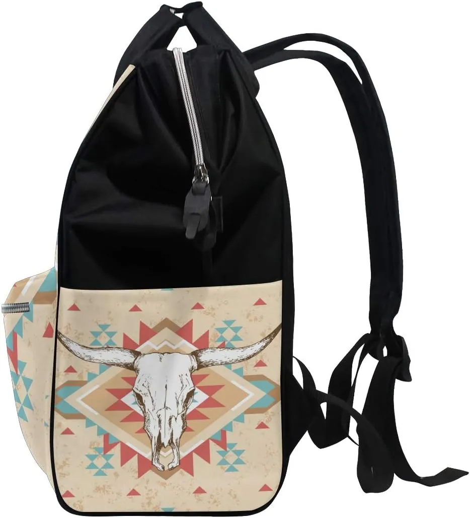 Large Capacity Baby Diaper Bag Cow Skull Durable Multi Function Travel Backpack