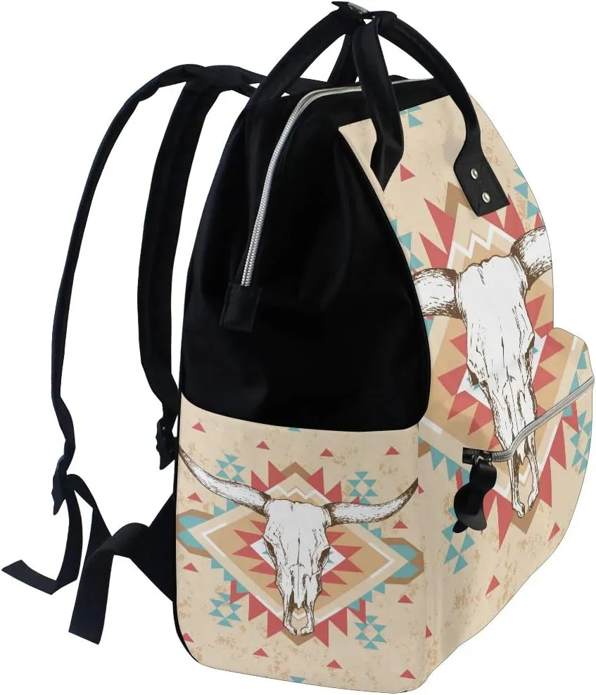 Large Capacity Baby Diaper Bag Cow Skull Durable Multi Function Travel Backpack