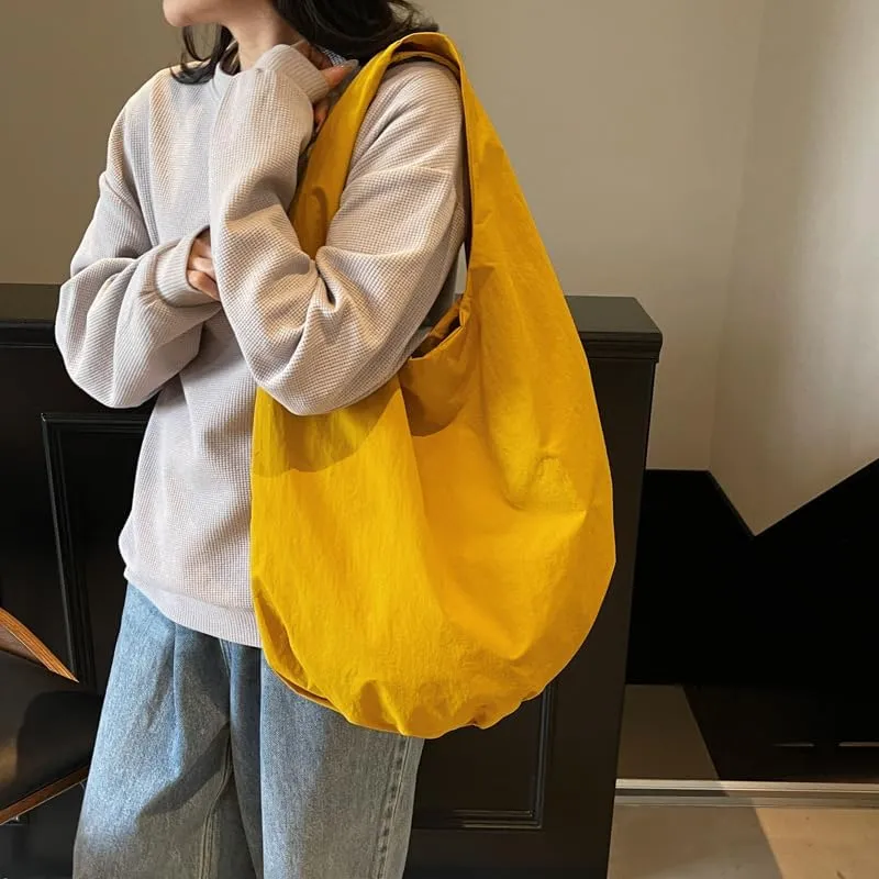 Large Capacity Slouchy Hobo Bag for Women Fashion Casual Versatile Shoulder Purses Solid Color Draped Tote Bag