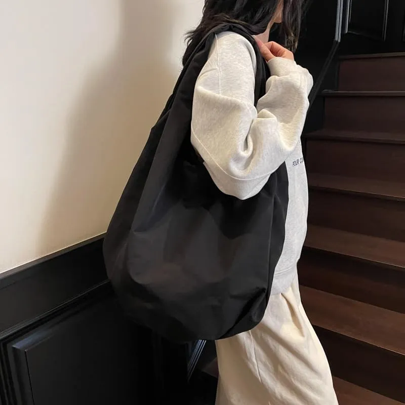Large Capacity Slouchy Hobo Bag for Women Fashion Casual Versatile Shoulder Purses Solid Color Draped Tote Bag