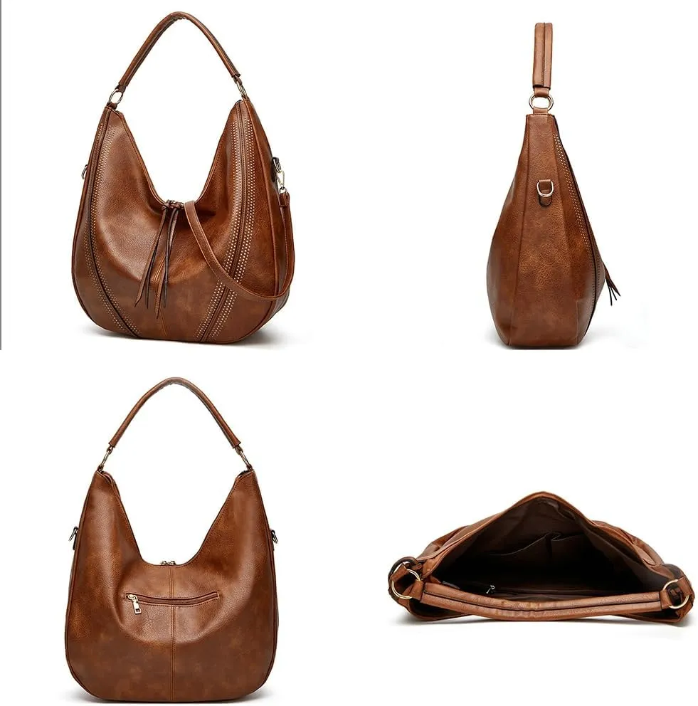 Large Crossbody Bags for Women Vintage Vegan Leather Shoulder Handbags Purse and Wallet Set Casual Totes Hobo Purses