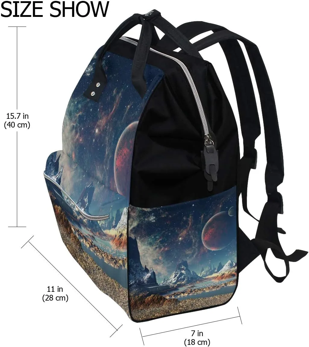 Large Diaper Bag Backpack Alien Planet Moon And Mountains Cosmetology Bag Waterproof Hairstylist Traveling Bag