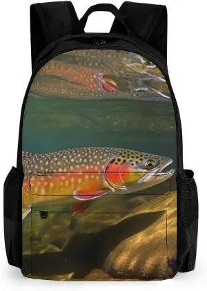 Large Laptop Backpack for Woman Computer Bag Lightweight Work Bag Brook Trout Fly Fishing Travel Daypacks for Man