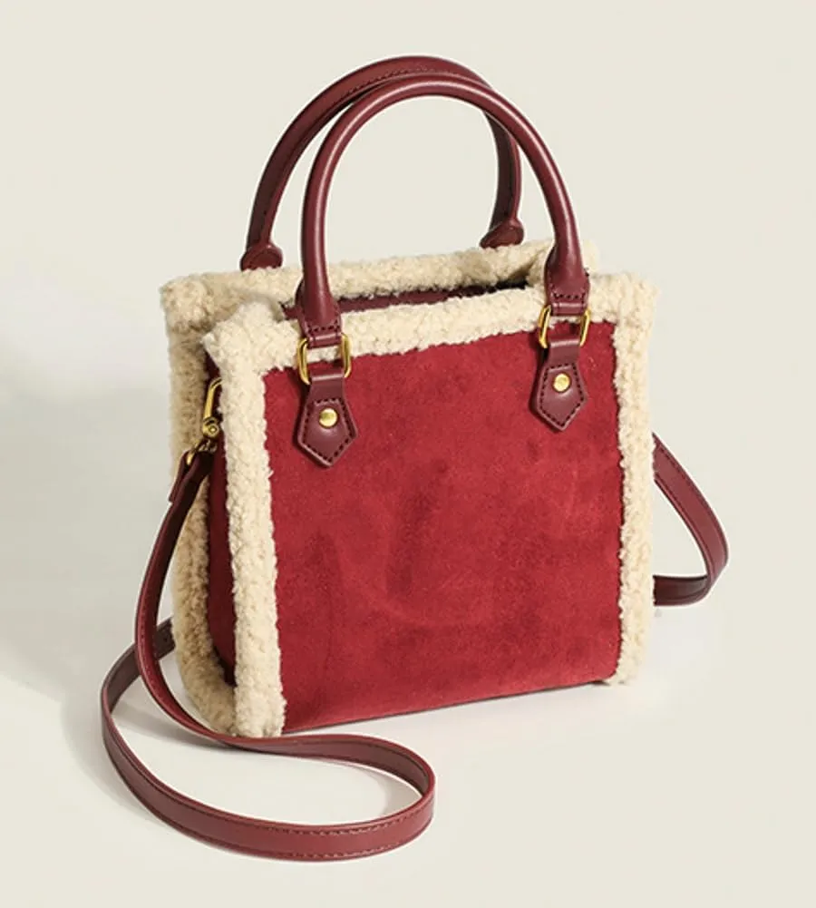 Large Suede Tote Purse for Women Furry Shoulder Crossbody Bag Handbags Fluffy Fuzzy Satchel for Autumn Winter
