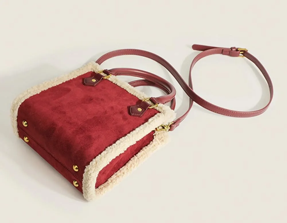 Large Suede Tote Purse for Women Furry Shoulder Crossbody Bag Handbags Fluffy Fuzzy Satchel for Autumn Winter