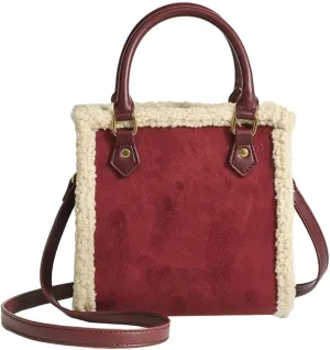 Large Suede Tote Purse for Women Furry Shoulder Crossbody Bag Handbags Fluffy Fuzzy Satchel for Autumn Winter