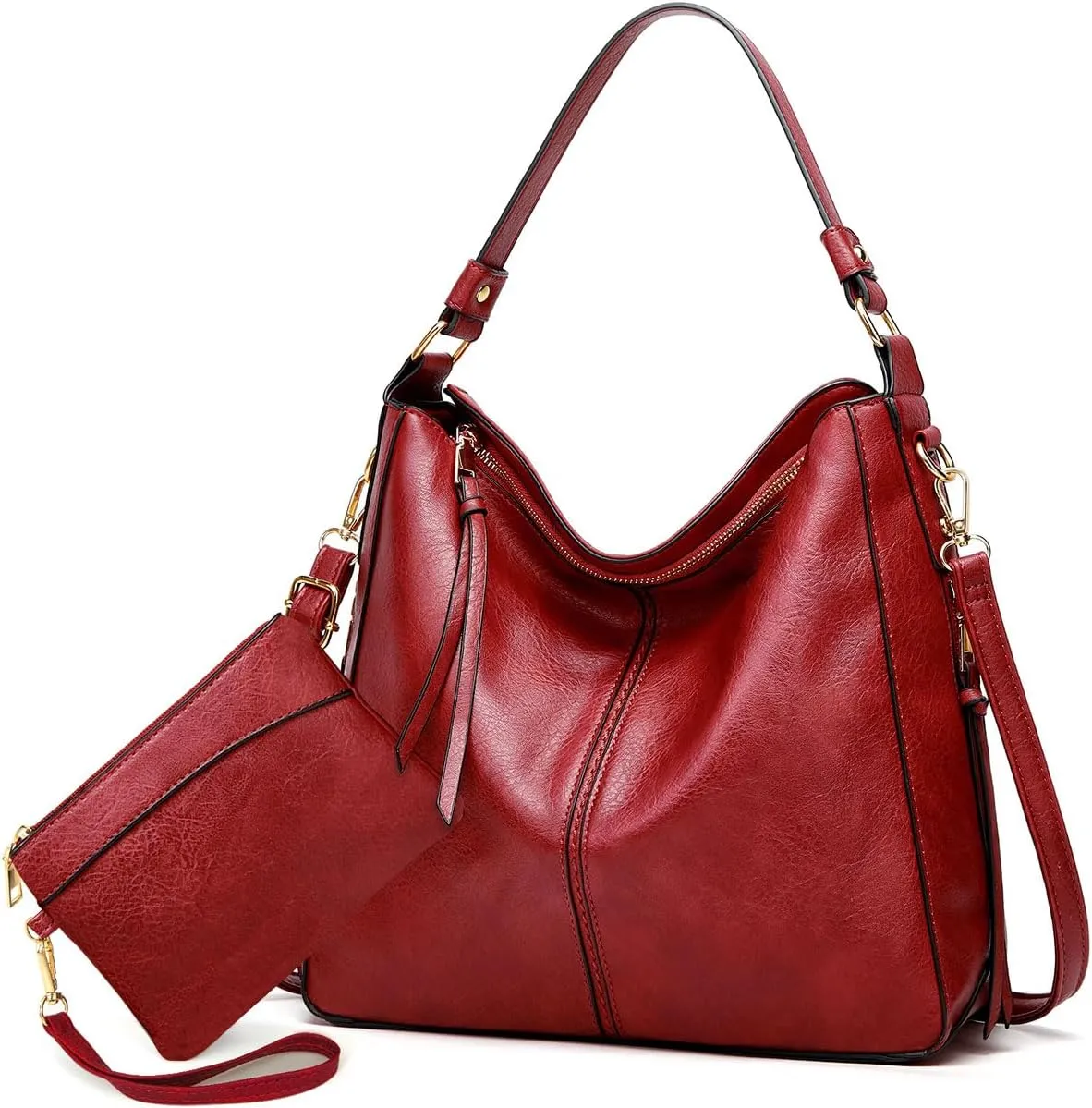 Large Trendy Designer Hobo Tote Bag for Women, Soft Leather Crossbody Shoulder Handbag, Purse and Wallet Set Black Brown